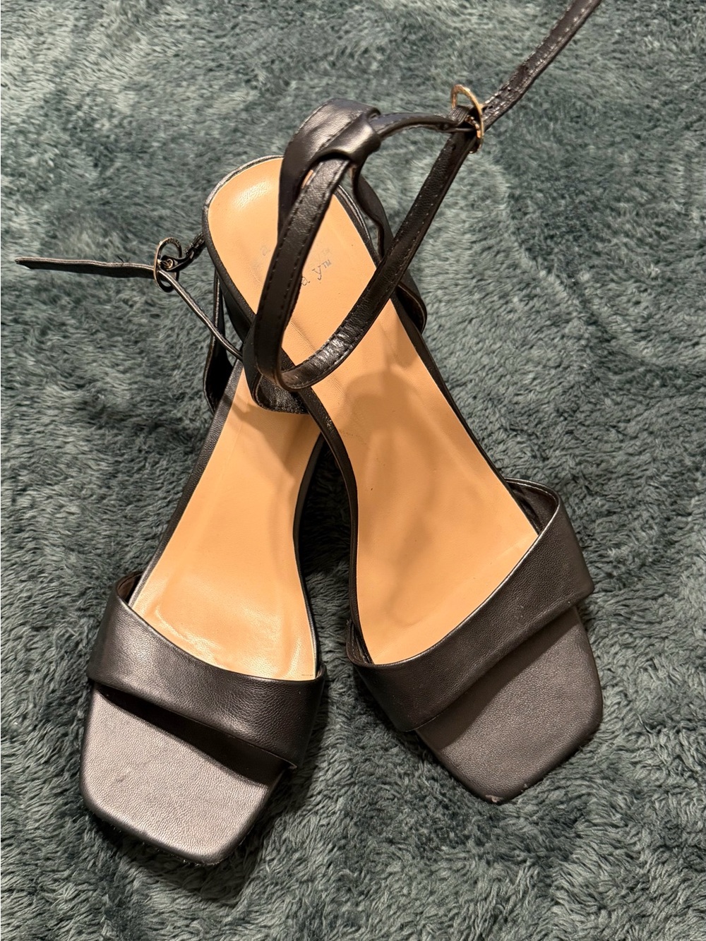 a new day Black Square-Toe Ankle Strap Heels